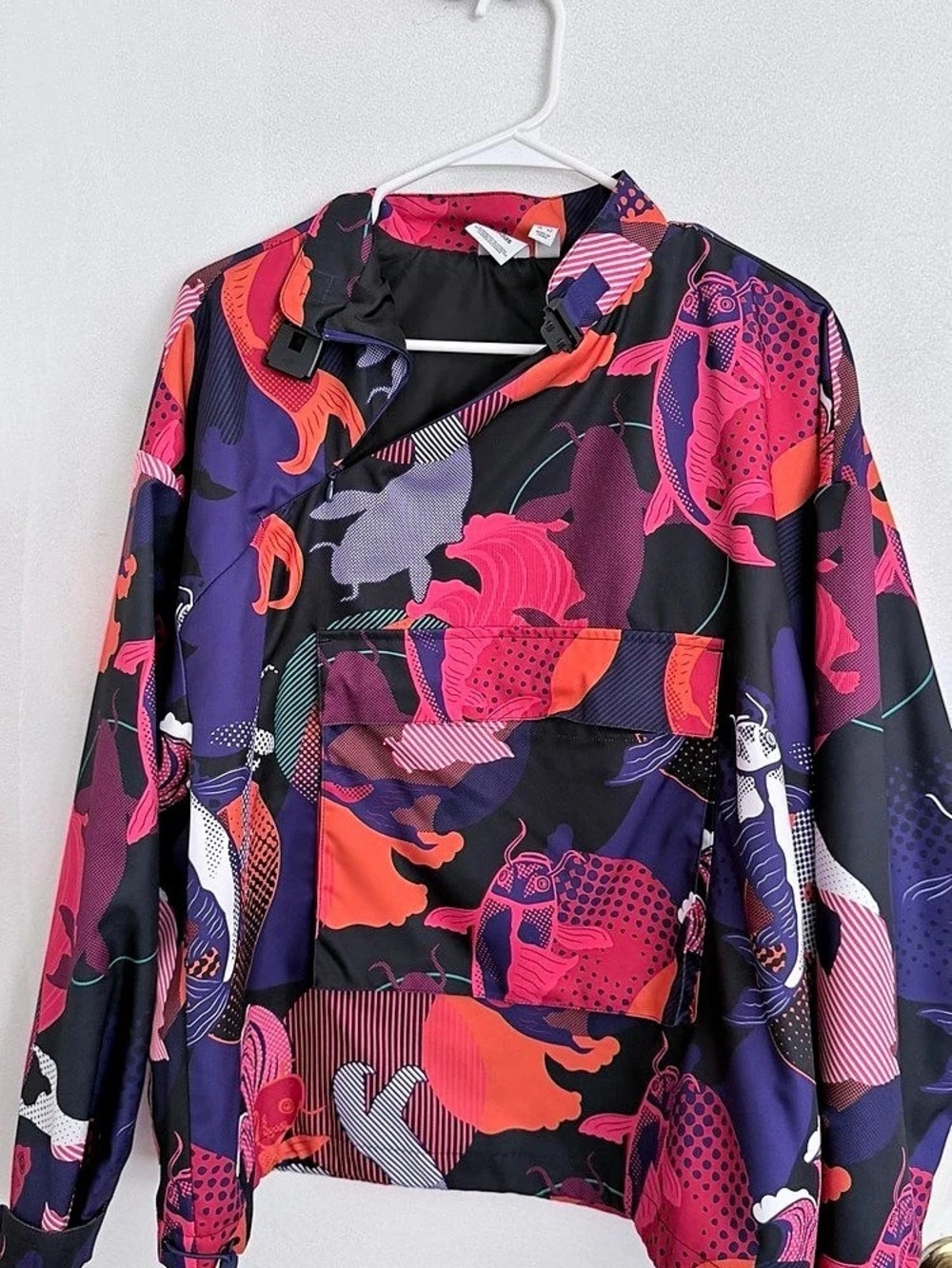 adidas Lunar New Year Koi Fish Pullover Jacket Black & Pink US 10